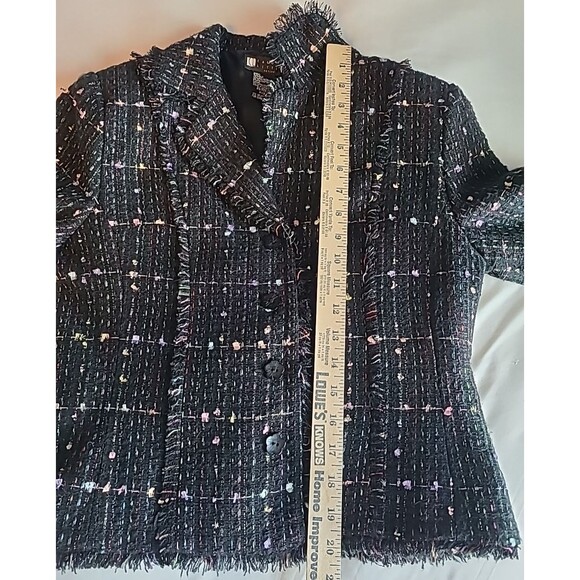 Carole Little Silk Blend Boucle Fringe Blazer Jacket Womens Petite S Career Vtg - Picture 11 of 13